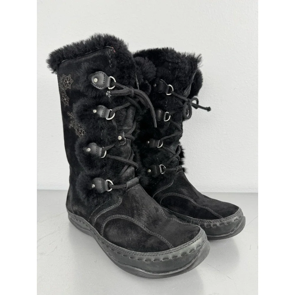 North Face Black Winter Boots Womens‎ 7 Insulated Suede Sheepskin Shearling Snow